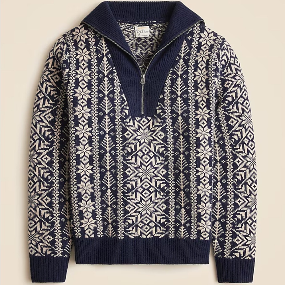 J. Crew Fair Isle lambswool half zip sweater